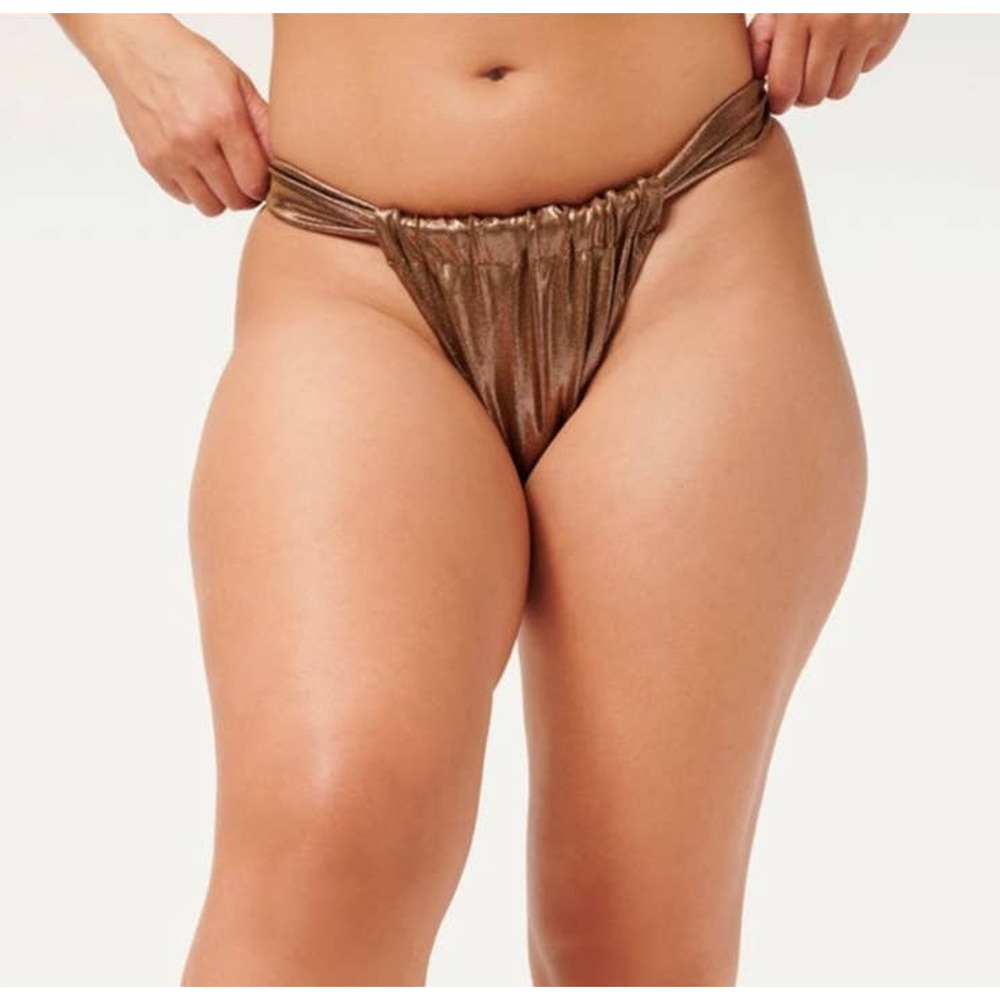 Good American Foil Ruched Bikini‎ Bottom Mocha Foil Size 3 US Large